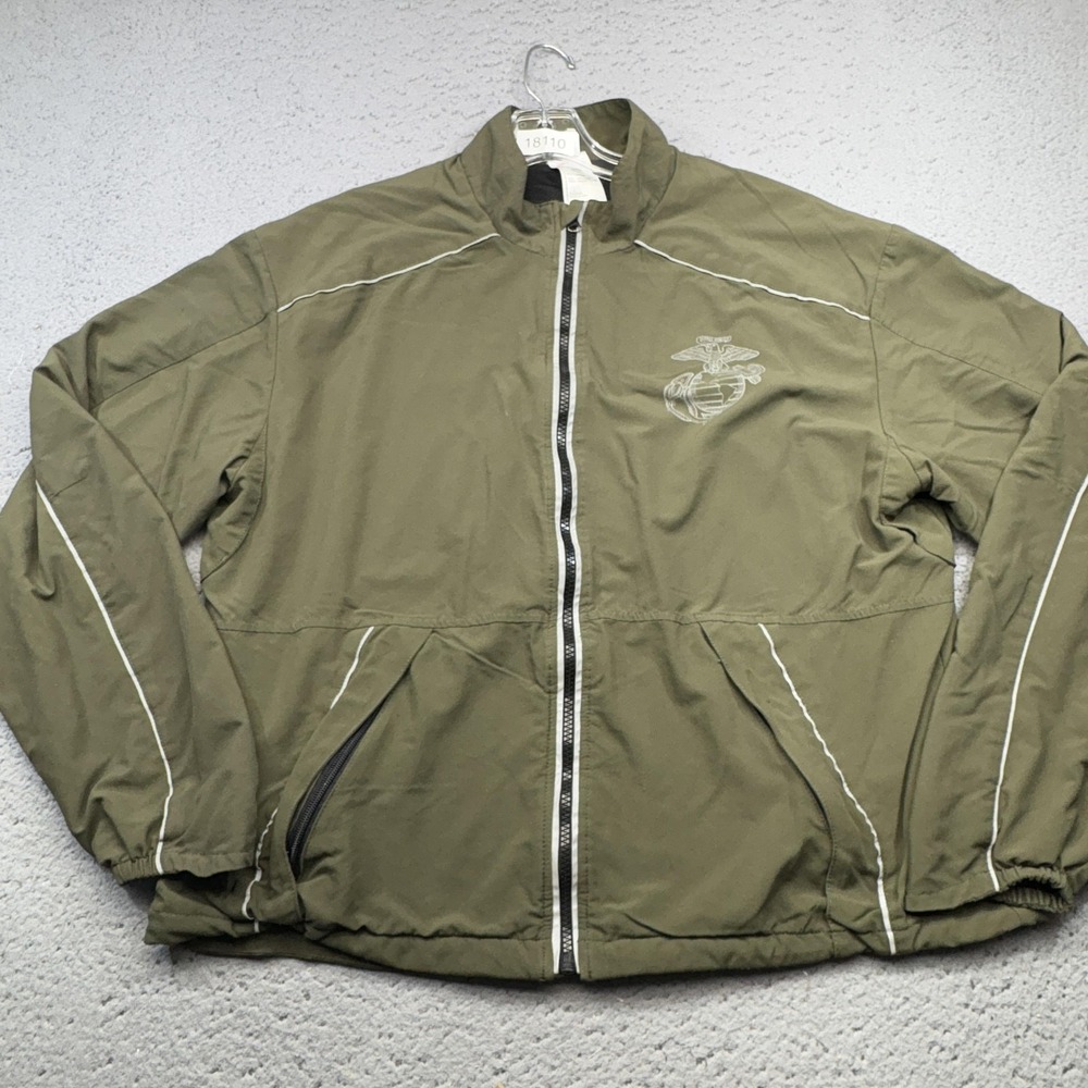 USMC Marines Jacket Mens Large Short Olive PT Windbreaker New Balance USA Made